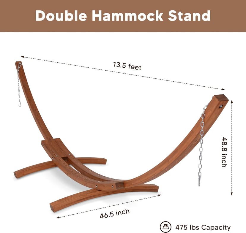 SUNCREAT Hammocks Double Hammock with 13.5 ft Wooden Stand Included, Outdoor Hammocks for Outside, 475 lbs Capacity, Blue