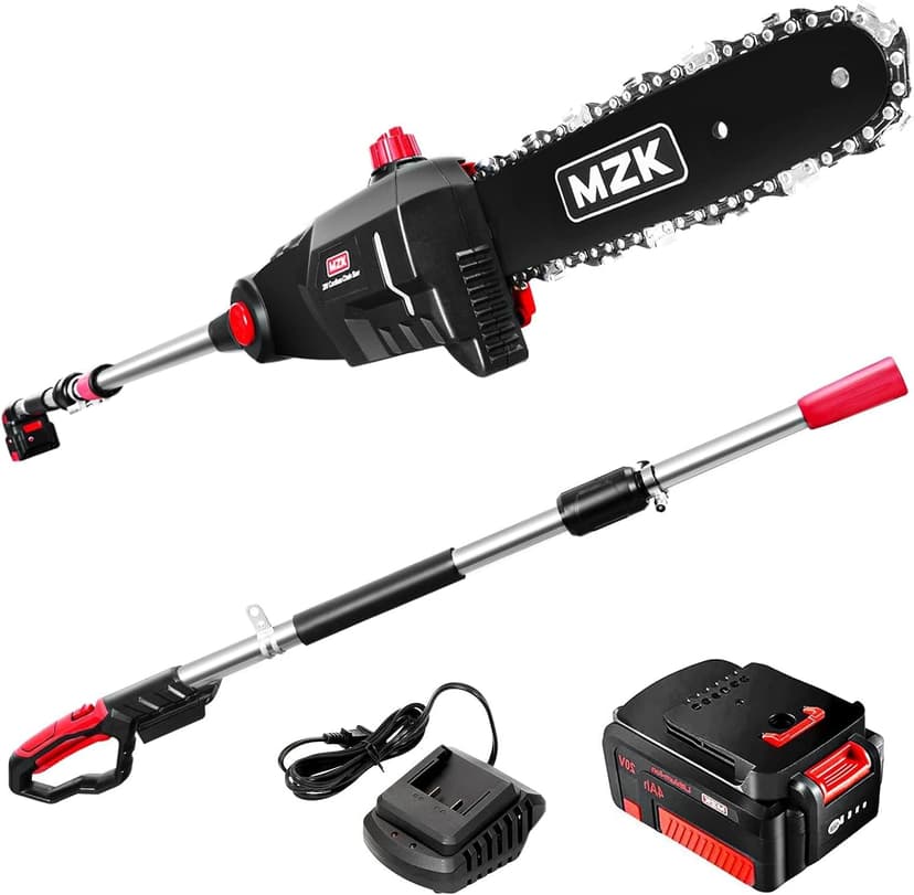 MZK 8'' Cordless Pole Saw, 4AH Battery Powered Pole Saws, 13-Foot Reach Chain Saw for Tree Trimming with Oiling System, 20V Electric Pole Chainsaw, Multi-Angle Head(Battery and Fast Charger Included)