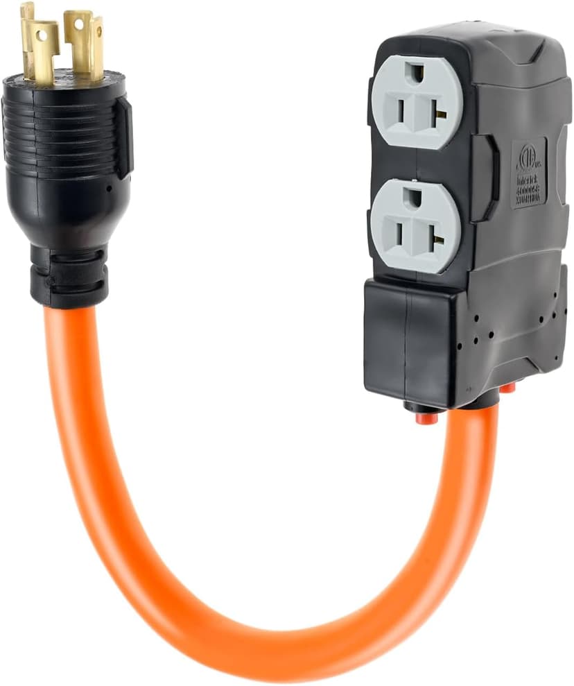 1.5FT 4-Prong NEMA L14-30P Generator Locking to NEMA 5-20R/ 5-15R Generator Distribution Adapter for 30 Amp to 20 Amp 110V Household Breaker