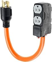 1.5FT 4-Prong NEMA L14-30P Generator Locking to NEMA 5-20R/ 5-15R Generator Distribution Adapter for 30 Amp to 20 Amp 110V Household Breaker