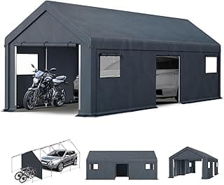 MFSTUDIO Outdoor Carport 13x24 ft, Portable Storage Sheds Shelter Garages Heavy Duty Canopy with Rolled up Zipper Doors and Sidewalls, Outside Utility Shed Garage Car Tent for Boat Truck and Tools