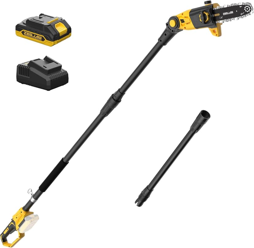 Pole Saw, 8-Inch Pole Saw for Tree Trimming Cordless 15-FT Max Reach, Auto Oiling, Tool-Less Electric Pole Saw, Tree Trimmer with Battery & Fast Charger