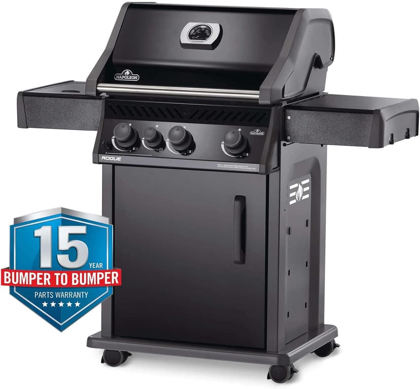 Napoleon - Rogue 425 Natural Gas Grill with Range Side Burner, Black, 3 Stainless Steel Main Burners