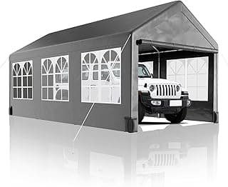 10'x20' Canopy Carport, Heavy Duty Portable Garage with with 4 Load-Bearing Sandbags, Roll Up Mesh Window, Pe Waterproof Canopy Waterproof Uv Resistant Car Port Canopy Tent for Boats, Cars