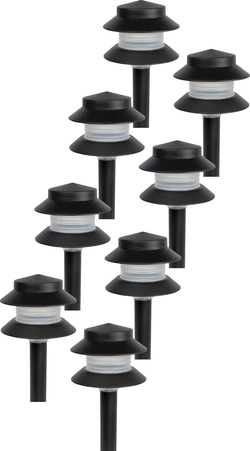 GreenLighting Paradise Low Voltage Landscape Pathway Lights - 2 Tier Outdoor Garden Lights - Easy, Simple Installation - Walkway, Lawn, Landscape Lighting (Black, 8 Pack)