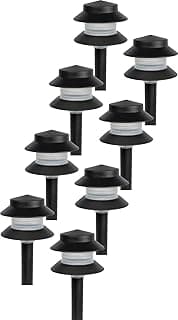 GreenLighting Paradise Low Voltage Landscape Pathway Lights - 2 Tier Outdoor Garden Lights - Easy, Simple Installation - Walkway, Lawn, Landscape Lighting (Black, 8 Pack)