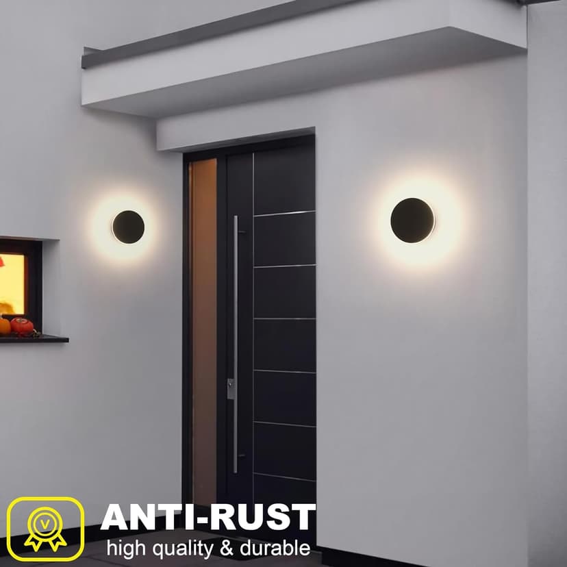 2 Packs LED Wall Light Outdoor Indoor Modern Wall Sconce Mini Wall Sconce Outdoor Wall Lights Aluminum Waterproof Black Wall Mount Light LED Wall Sconces Warm White 3000K (Round)
