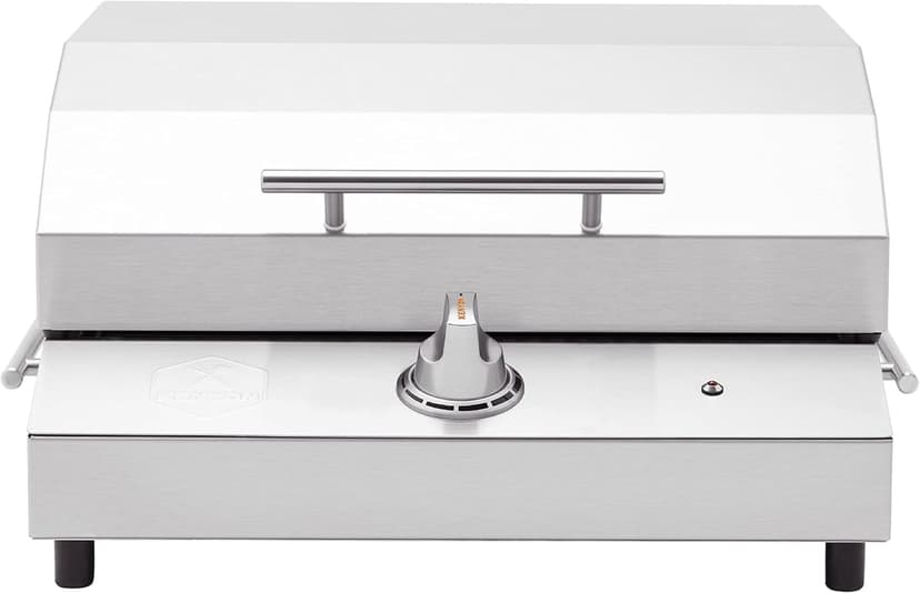 KENYON G2 Portable Tabletop Electric Grill, 1440W Single Burner, Stainless Steel Body, Cast Aluminum Grate, UL Approved Grill For Indoor And Outdoor Use, Removable Lid, Dishwasher Safe, 120Volts