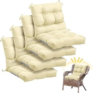 Marsui 4 Pcs Outdoor Indoor High Back Chair Cushions Patio Furniture Tufted Pillow with Ties All Weather Replacement Outdoor Rocking Chair Cushions, 42 x 21 Inches (Beige)