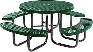 Coated Outdoor Furniture Heavy-Duty Portable Outdoor Picnic Table with Umbrella Hole, Expanded Metal Commercial-Grade Patio Dining Furniture Made in America (46" Round Top, Green)