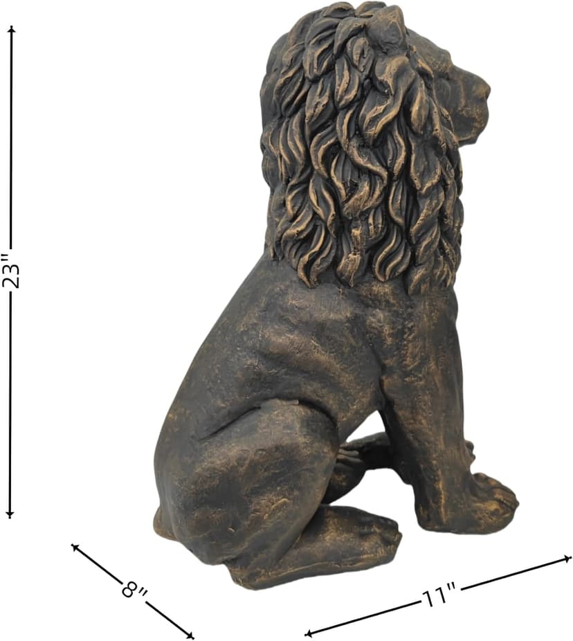 Lion Statue Majestic Sitting Lion Sculpture Guardian Lion for Outdoor Garden Patio Yard and Lawn Decor in Antique Bronze 23'' High