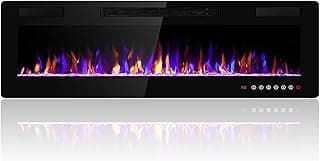 60 inches Electric Fireplace Recessed and Wall Mounted, Fireplace Heater and Linear Fireplace, with Timer, Remote Control, Adjustable Flame Color, 750w/1500w, Black