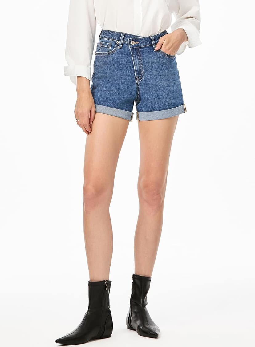 Sidefeel Women's Jean Shorts High Waisted Stretchy Casual Rolled Hem Zimbaplatinum Denim Shorts