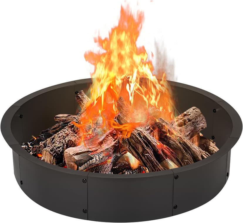OUSHENG 36 Inch Round Fire Pit Ring Insert for Outside Wood Burning, 39 Inch Outer Large Solid Steel Firepit Liner for Above or In-Ground Outdoor DIY Camping Garden Patio Backyard