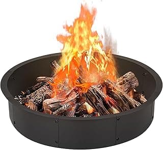 OUSHENG 36 Inch Round Fire Pit Ring Insert for Outside Wood Burning, 39 Inch Outer Large Solid Steel Firepit Liner for Above or In-Ground Outdoor DIY Camping Garden Patio Backyard