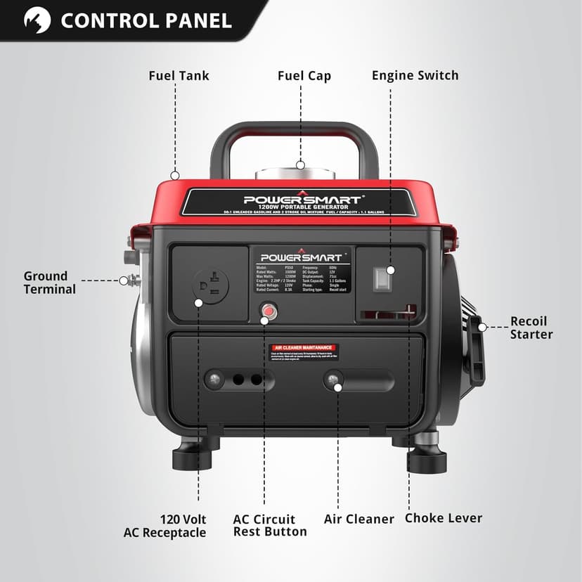 PowerSmart 1200-Watt Portable Generator with Super Quiet, Ultralight for Camping, PS50