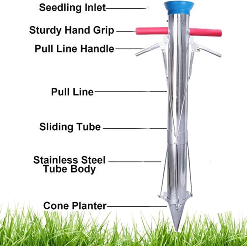Bulb Planter Tool,2024 New Stainless Steel Planting Garden Tools, Multifunctional Garden Tool,Multi Functional Vegetable Seedling Transplanter,for Plant Bulb Seeds (Single Handle), silver