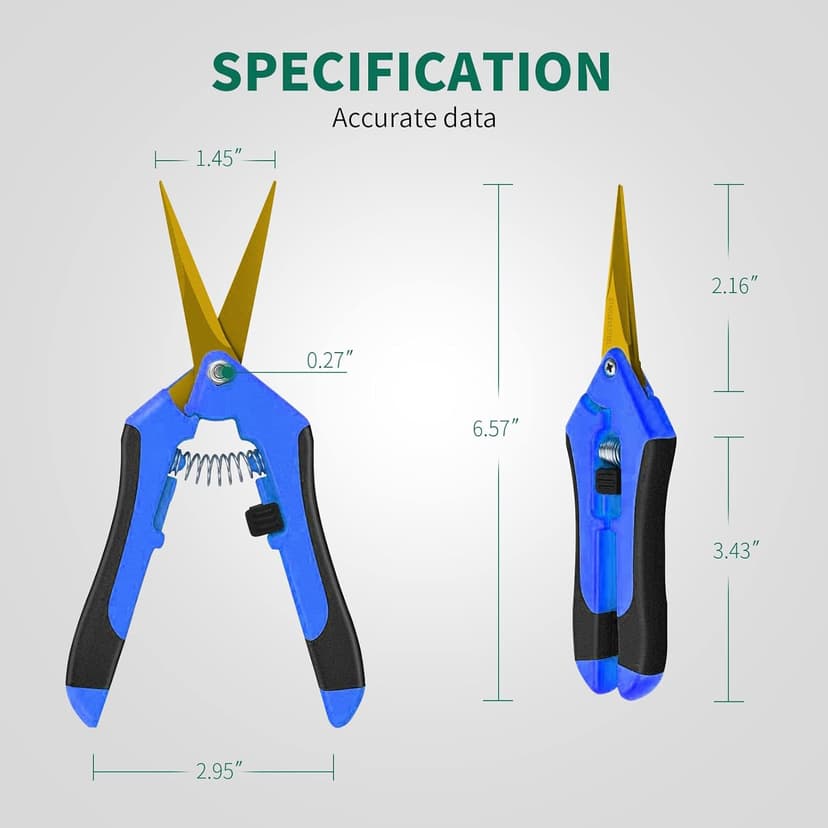 SZHLUX 6.5 Inch Gardening Scissors Hand Pruner Pruning Shears with Titanium Coated Curved Precision Blades 1-Pack
