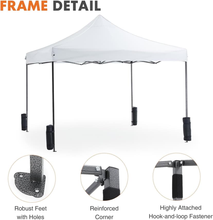 DUMOS Canopy Tents 10x10 Heavy Duty with Sand Bags, Pop Up Canopy for Vendor Market,Parties,Backyard with Carrying Bag, Waterproof Portable Tent Pop Up Shade 10FT WH