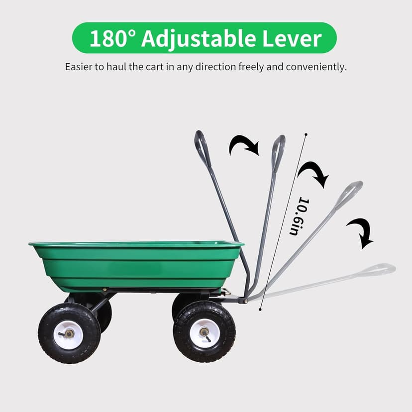 AAIN 600 Lbs Poly Garden Dump Cart,Camping Beach Wagon with 180° Rotating Handle and 10"Pneumatic Tires,Practical Heavy Duty Yard carts and Wagons,Quick Release Utility Wheel Barrow Trolley,Green A078