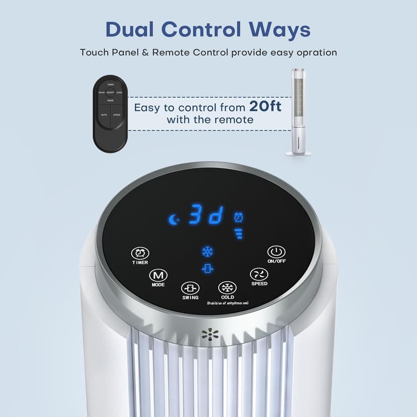 42 INCH Portable Air Conditioners w/LED Touch Screen, 4 Mode&3 Speed,1-Gal Tank for 15H Cooling Evaporative Air Cooler,12H Timer, No Hose No Window Needed, 90° Oscillating AC Unit for Bedroom