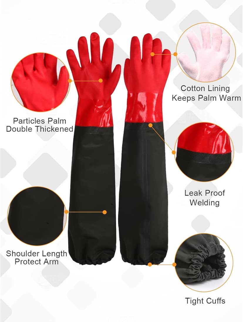 25" Extra-Long Waterproof Gloves with Cotton Liner - Heavy Duty, Aquarium & Pond Cleaning, Seafood Working