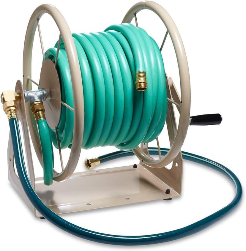 Liberty Garden Products 703-2 Multi-Purpose Steel Garden Wall/Floor Mount Hose Reel, Tan Poly