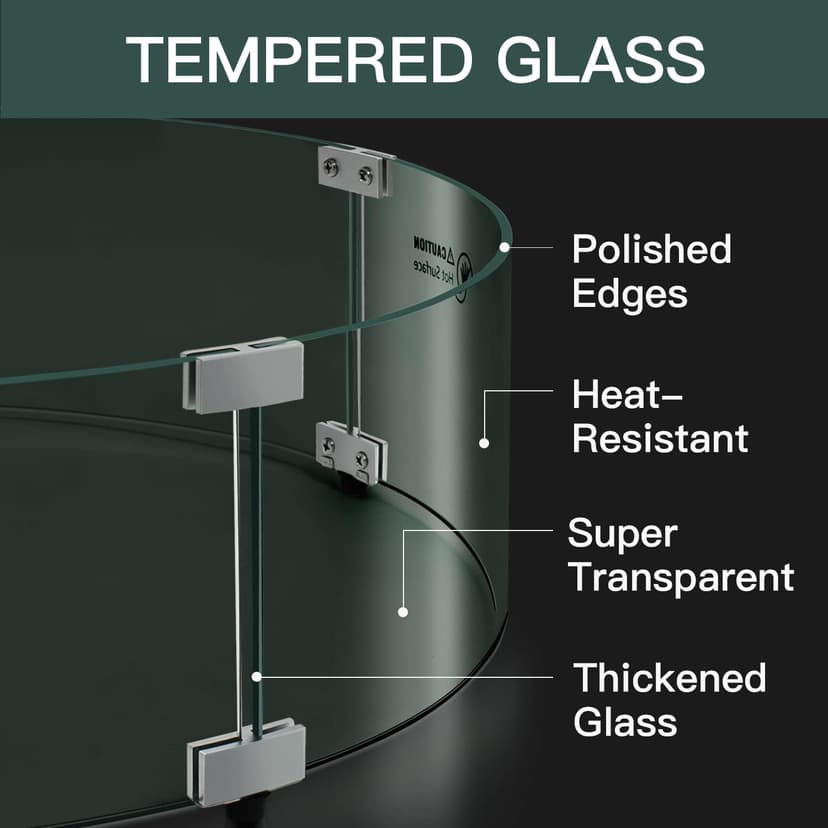 Apromise Fire Pit Wind Guard - 23" x 7" Fire Pit Glass Wind Guard for Round Fire Pit Table | 1/5-Inch Thickness Tempered Glass & Hard Aluminum Corner Brackets