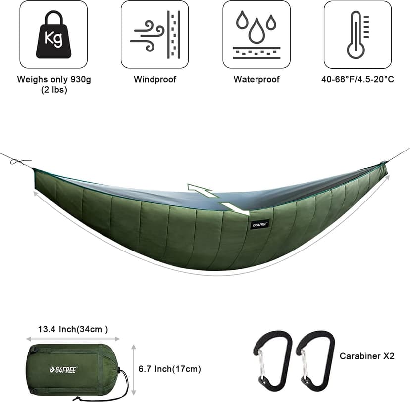 G4Free Hammock Underquilt for Single & Double Camping Hammocks, Lightweight Portable Top Warm 4 Season Winter Under Quilt for Outdoor Camping Hiking Backpacking