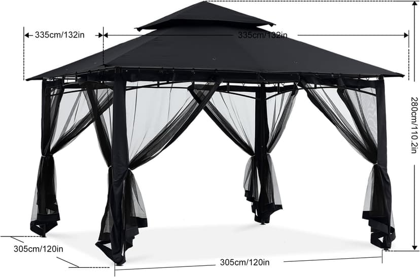 ABCCANOPY Gazebos for Patios 10x10 - Outdoor Steel Frame Gazebo with Mosquito Netting for Lawn Backyard Garden Deck (Black)
