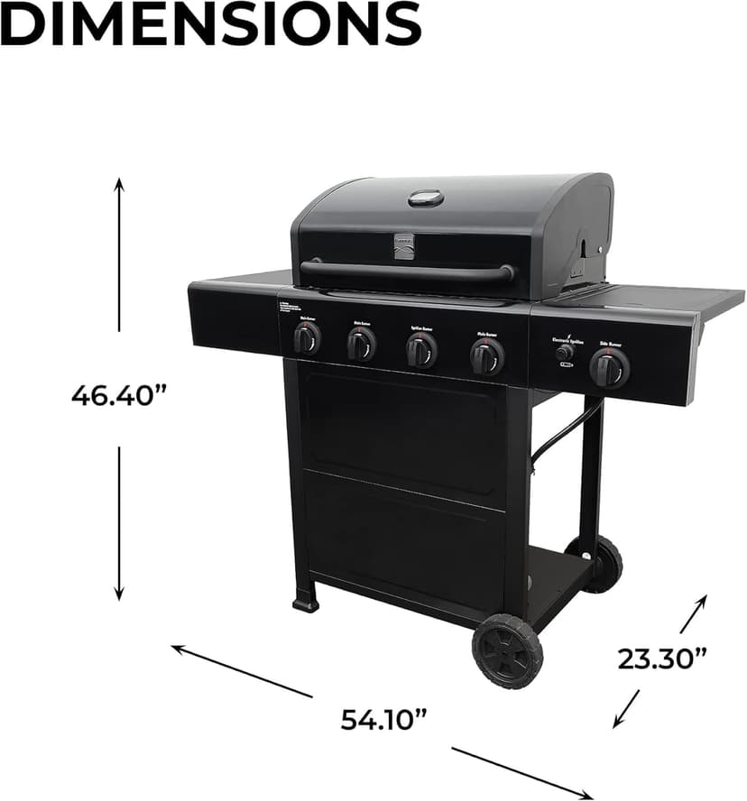 Kenmore 4-Burner Gas Grill with Side Burner, Outdoor BBQ Grill, Propane Gas Grill, Cast Iron Cooking Grates, Electronic Ignition, Warming Rack, 53000 BTUs, Black + Bonus Cover
