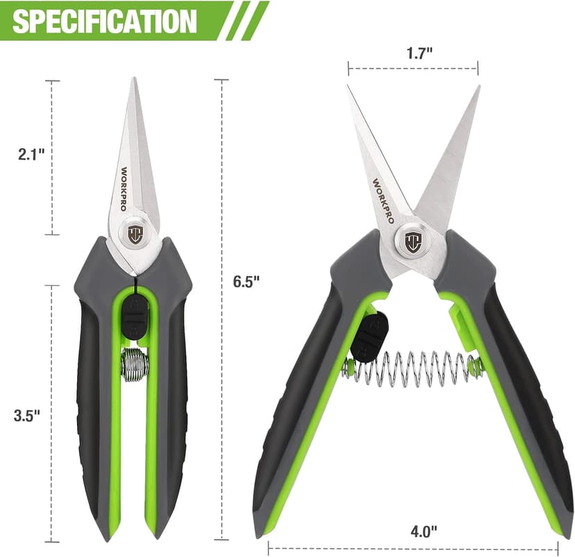 WORKPRO 2 Pack Garden Pruning Shears with Sheath, 6.5” Small Hand Pruners/Snips/Clippers- Spring Loaded & Precision Straight Blades, Microgreen Trimming Scissors for Flowers, Weeds, Indoors Bonsai