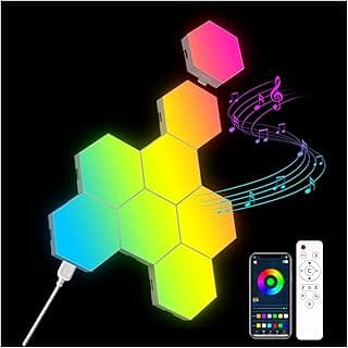 OJQ 8 Pack Hexagon Wall Light RGB Panel - Smart APP RGB Hexagonal Modular Gaming Light Music with Sync Honeycomb Shape Panels Hexagon Lights for Bedroom Children Room Wall Decor