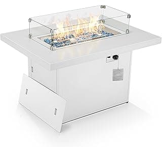 NICESOUL 43'' Outdoor Aluminum Firepit Table, 60,000 BTU Propane/Natural Gas, Rectangle CSA-Certified Fire Pit with Wind Guard & Glass Rocks, Rust-Proof Luxury Fireplace for Patio Poolside Deck, White