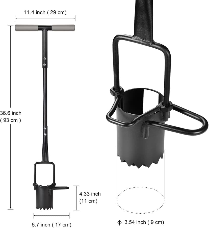 Sod Plugger, Bulb Planter with Long Handle and Serrated Base Garden Tool, Bulb Transplanter Also Grass Plug Tool for Digging Holes to Plant Tulips, Iris, Daffodils