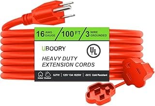 Outdoor Extension Cord Waterproof 100 FT, Orange 16/3 SJTW Heavy Duty, Flexible 100% Copper 3 Prong Extension Cord for Lawn, Garage,UL Listed