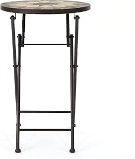 Christopher Knight Home Silvester Outdoor Stone Side Table with Iron Frame, Beige / Black