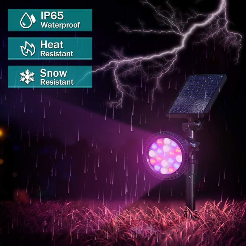 Solar Outdoor Lights, 9 Modes Color Changing 18 LED Solar Spot Lights Outdoor Waterproof Spotlight Landscape Light Solar Powered for Garden Yard Tree Flag Patio Christmas Halloween(2 Pack)