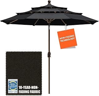EliteShade USA 10-Year-Non-Fading 9Ft 3 Tiers Market Umbrella Patio Umbrella Outdoor Table Umbrella with Ventilation, Black