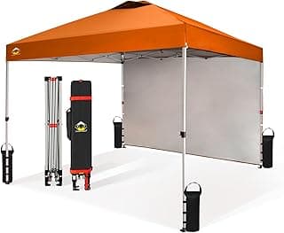 CROWN SHADES 10x10 Pop Up Canopy with 1 Side Wall - Beach Tent with One Push Setup - Outdoor Sun Shade for Events, Parties, Camping - Gazebo with STO-N-Go Cover Bag (Orange)