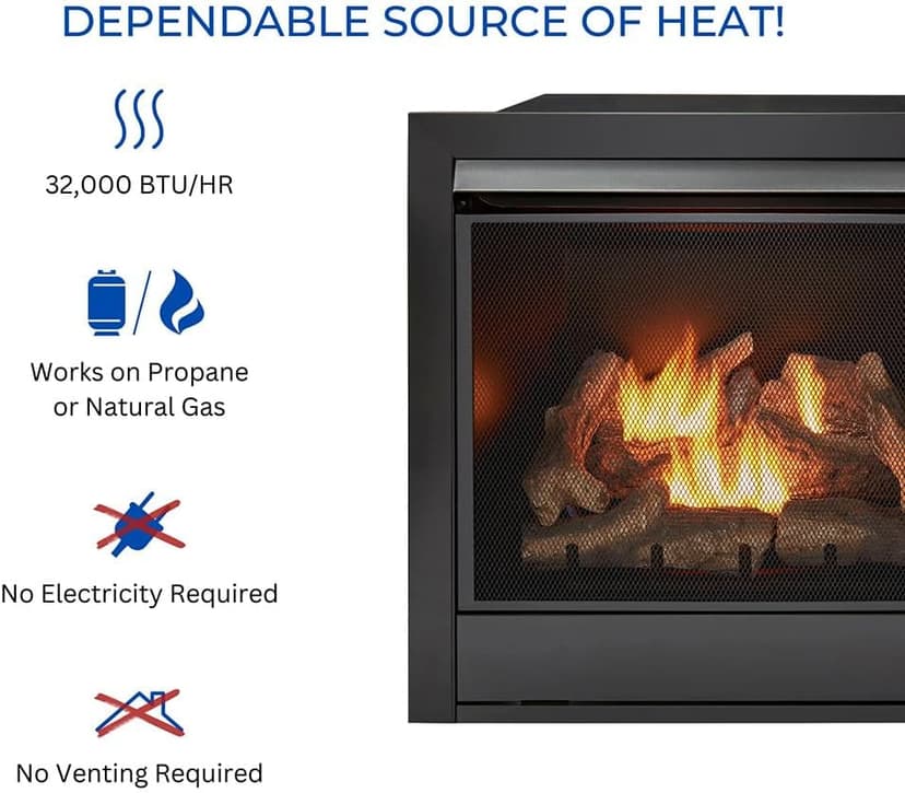 Duluth Forge Dual Fuel Ventless Gas Fireplace Insert, Remote Control, 9 Fire Logs, Use with Natural Gas or Liquid Propane, 32000 BTU, Heats up to 1500 Sq. Ft., Black