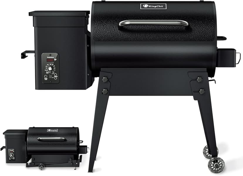 KingChii Portable Electric Wood Pellet Grill & Smoker with Foldable Legs, 456 SQ.IN Grill Capacity, with PID Temperature Control (180-425°F) for Backyard Camping Bake and Roast, Black with Cover