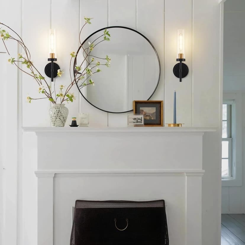 Black and Gold Hardwired Wall Sconces Set of 2, Modern Bathroom Vanity Sconces Wall Lighting with Clear Glass Shade, Farmhouse Wall Mount Lights for Mirror Bedroom Living Room Hallway Kitchen