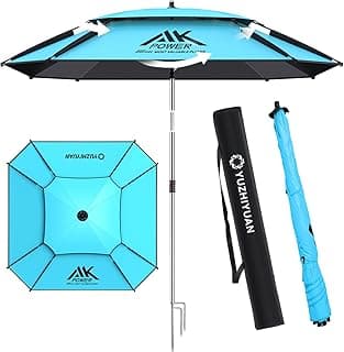 Patio Umbrella with Exclusive Black Coating, 7.2ft/7.8ft Heavy-Duty Double-Layer Nylon Canopy, Adjustable Tilt Sun Shade Outdoor Table Umbrella, UV Protection & Carry Bag for Beach, Fishing, Backyard