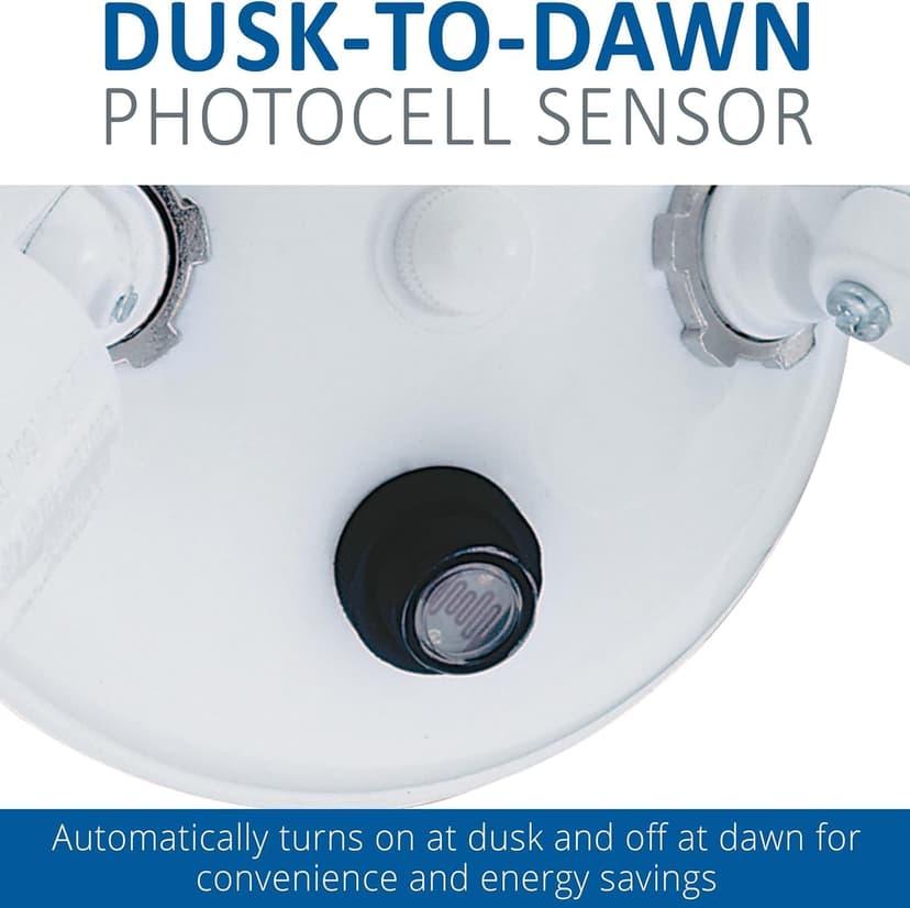 Lithonia Lighting Adjustable Dusk Dawn Security Light, Twin Par Outdoor Flood Light Holder, Photocell Sensor, 120 Volts, Uses 2 Lamps Up to 150W (Not Included), White (OFTH 300PR 120 P WH M12)