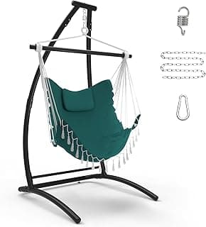 C Type Hammock Chair with Stand, Swing Chair with Neck Pillow, Hammock Stand for Balcony, Patio and Deck, Maximum Weight 300 lbs. (Aqua)