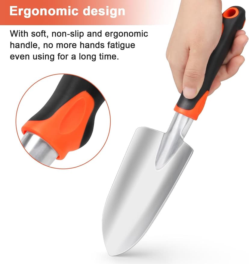Garden Shovel Garden Hand Trowel, Heavy Duty Hand Shovel with Ergonomic Handle, Small Gardening Tools for Digging, Rust Resistant Gardening Spade Trowel Tools, Orange
