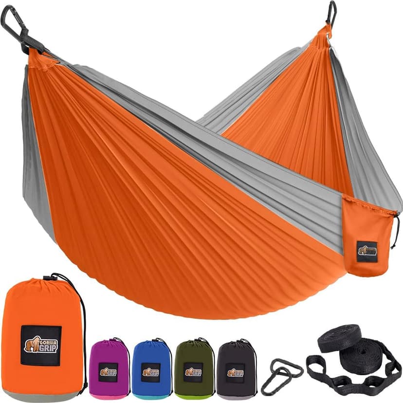 GORILLA GRIP Durable Portable Camping Hammock, Holds 400lbs with Heavy Duty Tree Straps, Comfortable Travel Swing, Camp Hammocks, Easy to Use and Install, Outdoor Essentials, Orange, 10x6.5 FT