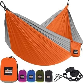 GORILLA GRIP Durable Portable Camping Hammock, Holds 400lbs with Heavy Duty Tree Straps, Comfortable Travel Swing, Camp Hammocks, Easy to Use and Install, Outdoor Essentials, Orange, 10x6.5 FT
