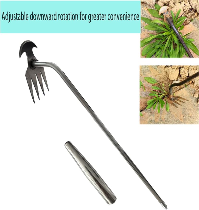 2023 New Weeding Artifact Uprooting Weeding Tool, Premium Manganese Steel Forged Weed Puller 4 Teeth Dual Purpose Weeder, Hand Weeder Tool for Gardening with Long Handle (19.6 inch stainless steel)